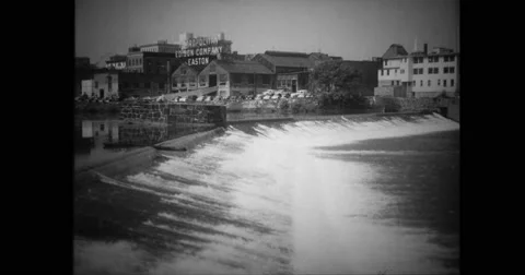View of Delaware River and destroyed Northampton Bridge Stock Footage