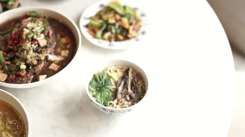 View of delicious dishes on the table Video stock 261248801