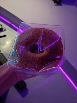 View of delicious sponge cake in the dark room Stock Photos