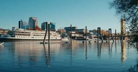 View of Delta king river boat and the tower bridge Stock Footage 259832716