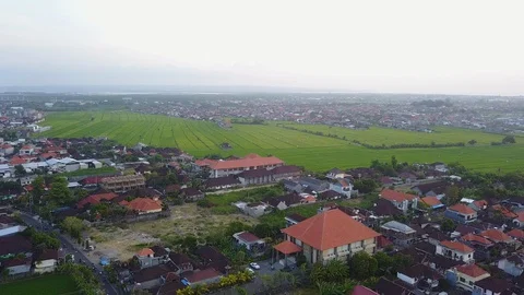View of Denpasar Bali with Rice Fields and traditional houses Stock Footage 128395219