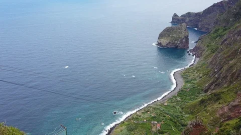View of departure of "Rocha do Navio" cable car cabin in Santana Stock Footage 114816533