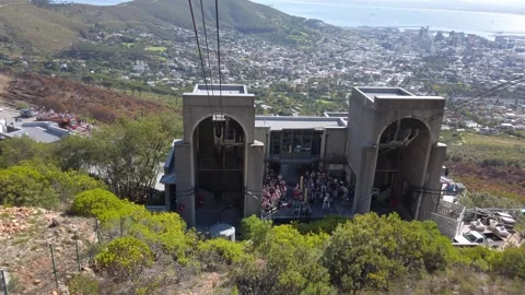 View from a Descending Table Mountain Cable Car Approaching the Lower Station Stock Footage 344087205