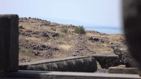 View of Desert Landscape Beyond Ruins of Black Temple Stock Footage 78547962