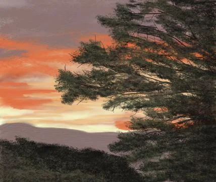 View Of A Desert Landscape At Dusk Stock Illustration
