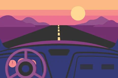 View on the desert road from the car interior. Desert road landscape scenery Stock Illustration