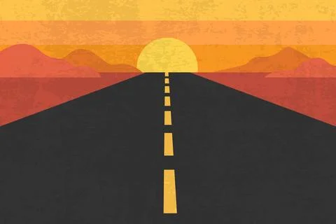 View on the desert road from. Desert road landscape scenery with sunset sky Stock Illustration