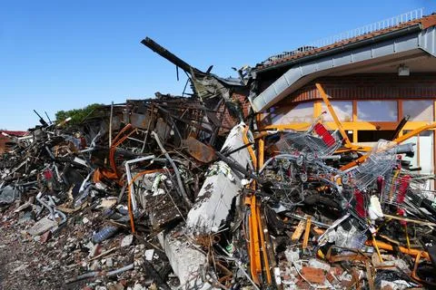 View of a deserted run down building after a fire Stock Photos