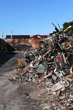 View of a deserted run down building after a fire Stock Photos