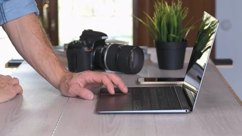View desk with laptop Stock Footage 97657587