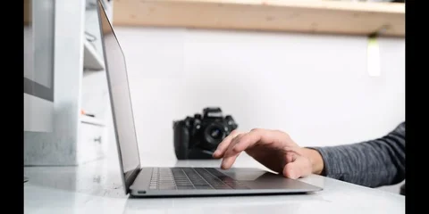 View desk with laptop Stock Footage 98456586