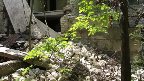 View of the destroyed building. Collapsed residential building. Stock Footage 136660462