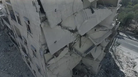 View of the destroyed building in the eastern Aleppo Syria Video stock 169240331
