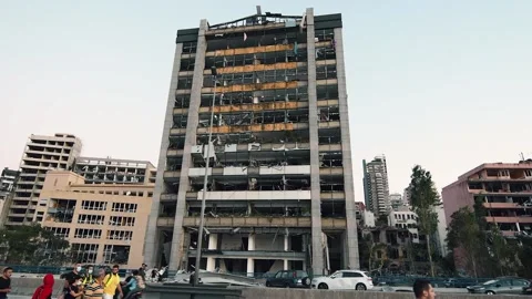 View of destroyed buildings after Beirut Port blasts Stock Footage 136879142