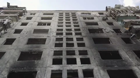 The view of the destroyed house Stock Footage 183955225