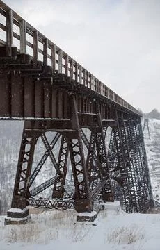 View of the Destroyed Train Bridge During Winter at Kinzua Bridge State Par.. Stock Photos