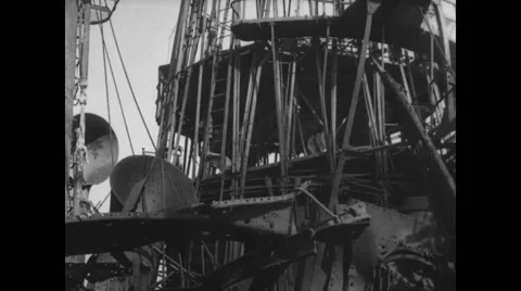 View of destroyed USS battleship Alabama Stock Footage