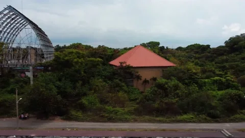 View destructed building in abandoned park Stock Footage 154710369