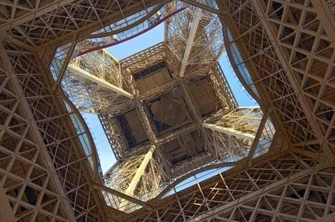 View of the detail of the Eiffel Tower in Paris. France. The Eiffel Tower w.. Stock Photos