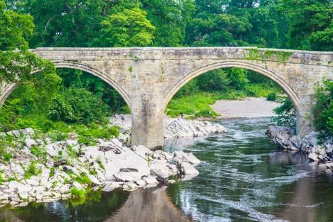 A view of Devils Bridge, a famous landmark on the river Lune near Kirkby Lons Stock Photos