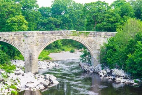 A view of Devils Bridge, a famous landmark on the river Lune near Kirkby Lons Stock Photos