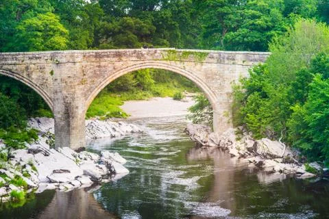 A view of Devils Bridge, a famous landmark on the river Lune near Kirkby Lons Stock Photos