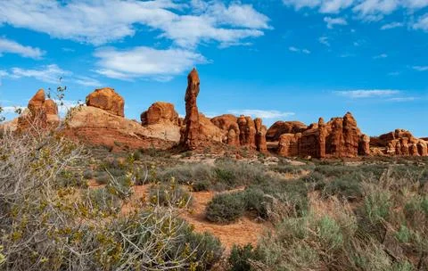 View from Devils Garden Hiking Trail in Arches National Park, Utah Stock Photos