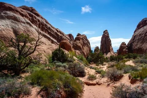 View from Devils Garden Hiking Trail in Arches National Park, Utah Stock Photos