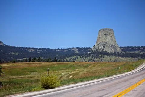 View of the Devil's tower in Wyoming Stock Photos