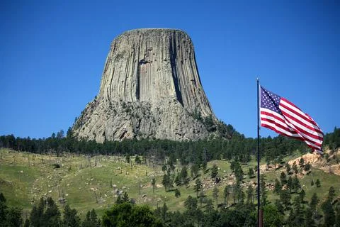 View of the Devil's tower in Wyoming Stock Photos