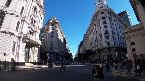 View of Diagonal Norte Avenue on a quiet morning, at Buenos Aires, Argentina 스톡 동영상 110885281