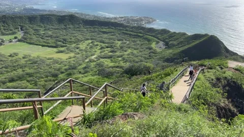 View of  Diamond Head hike at Diamond Head State Monument Stock Footage 229523772