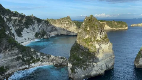 View of Diamond shaped cliff at Diamond Beach from the top,Nusa Penida,Indon Stock Footage 125842833