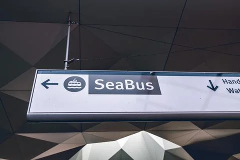 A view of directional sign which points toward the SeaBus Terminal Stock-Fotos