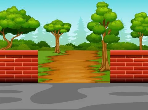 View of the dirt road to the forest Stock Illustration
