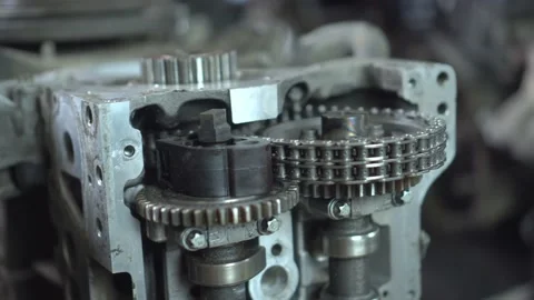 View of disassembled car engine. hands of mechanic repairing engine Stock Footage 158301909