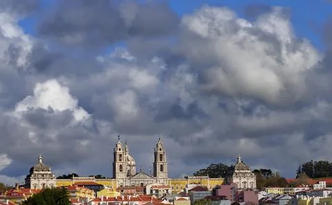 View of a distant city with a cathedral Foto stock