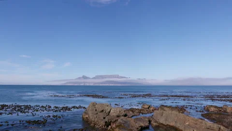 View of distant Table Mountain from Robben Island HD 50p Stock Footage 242014809
