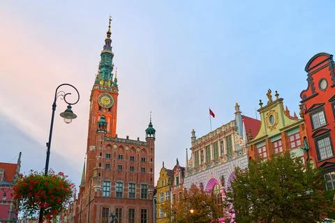 View of Dlugi Targ or the Long Market, the main tourist attraction of Gdansk Stock Photos
