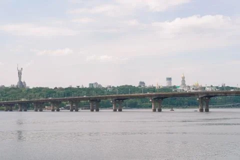 View of the Dnipro River and the right bank from the left bank. Kiev . Ukrain Stock Photos