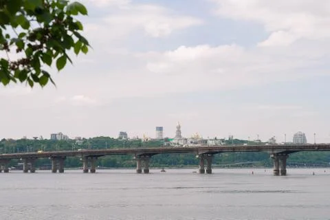 View of the Dnipro River and the right bank from the left bank. Kiev . Ukrain Stock Photos