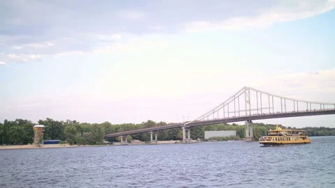View of Dnipro river. People walking by. Women walking by the river Stock Footage 74482490