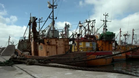 View from the dock of moored boats Stock Footage 64592607