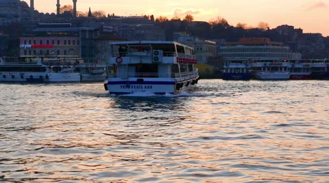 View of the docks of Istanbul in the sunset Stock Footage 67364095