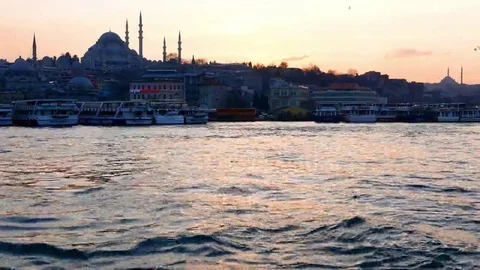 View of the docks of Istanbul in the sunset Stock-Footage 69266822