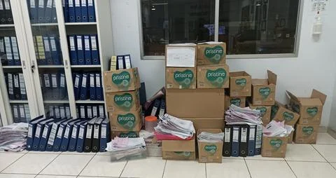 The view of document boxes and document cabinets in an office Stock Photos