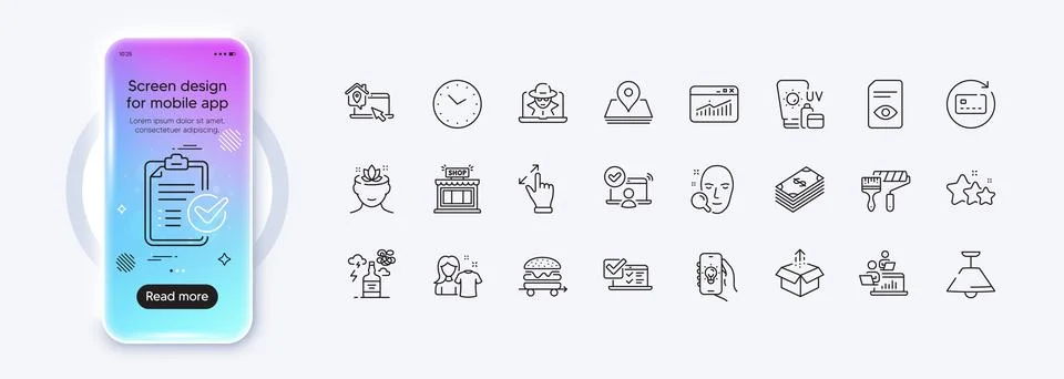 View document, Send box and Work home line icons for web app. Pictogram icon Stock Illustration