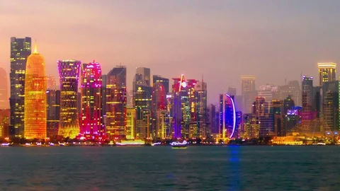 View on Doha Modern City Skyline	 Stock Footage 101024234