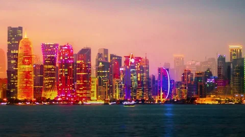 View on Doha Modern City Skyline	 Stock Footage 101024269