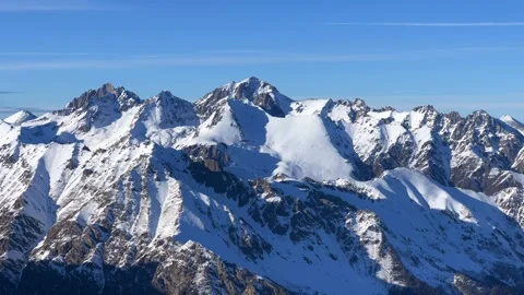 View of Dombay glaciers and mountain peaks in the winter sun.  Stock Footage 304580900
